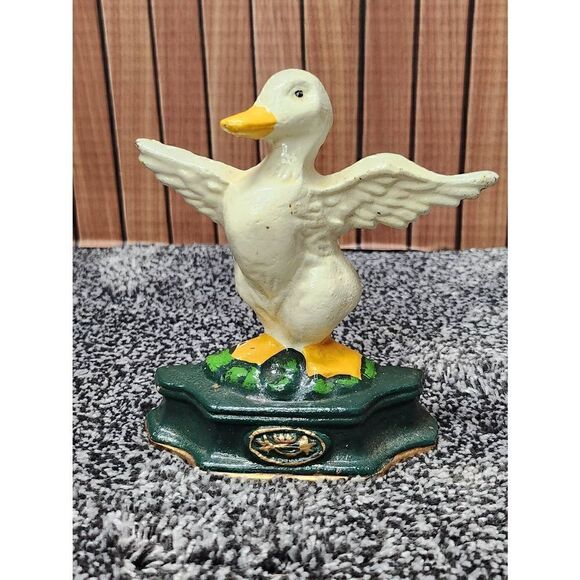 Vintage Cast Iron White Goose and Robin Bird Wedge Door Stopper - Picture 2 of 9